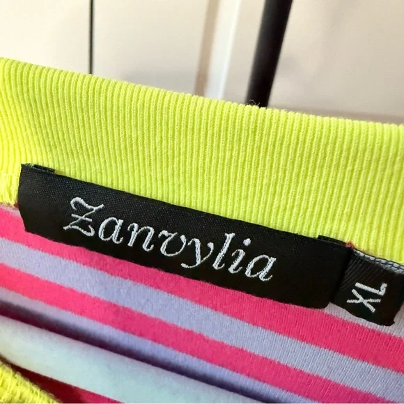 Sweater top, Pink & Purple Striped with Yellow Trim, SOFT with Stretch, Size XL - Picture 7 of 10